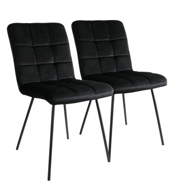 Elama 2 Piece Velvet Tufted Accent Chairs in Black with Black Metal Legs