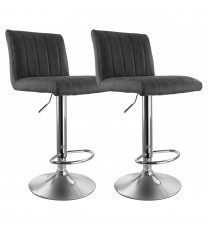 Elama 2 Piece Vintage Faux Leather Adjustable Bar Stool in Gray with Chrome Base