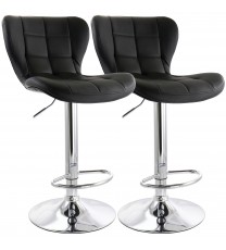 Elama 2 Piece Adjustable Faux Leather Bar Stool in Black with Chrome Base