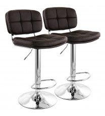 Elama 2 Piece Adjustable Faux Leather Bar Stool in Brown with Chrome Base