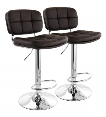 Elama 2 Piece Adjustable Faux Leather Bar Stool in Brown with Chrome Base