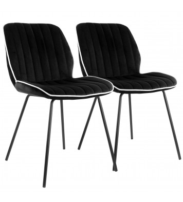 Elama 2 Piece Velvet Armless Tufted Chair in Black with Black Metal Legs