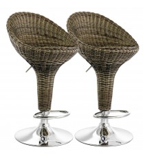 Elama 2 Piece Adjustable Wicker Bar Stool in Brown with Chrome Base