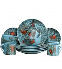 Elama Butterfly Garden 16 Piece Stoneware Dinnerware Set