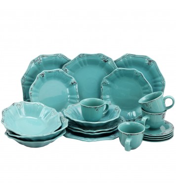 Elama Fleur De Lys 20-Piece Dinnerware Set in Turquoise