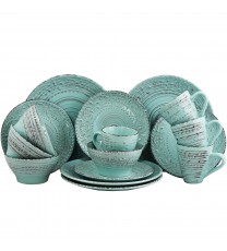 Elama Malibu Waves 16-Piece Dinnerware Set in Turquoise