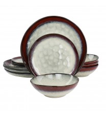 Elama Samara 12 Piece Stoneware Dinnerware Set in Red and Off White