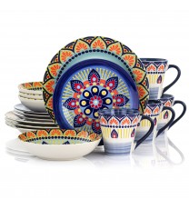 Elama Zen Blue Mozaik 16 Piece Luxurious Stoneware Dinnerware with Complete Setting for 4, 16pc