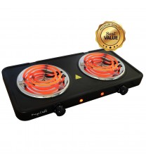 MegaChef Electric Easily Portable Ultra Lightweight Dual Coil Burner Cooktop Buffet Range in Matte Black