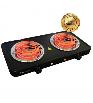 MegaChef Electric Easily Portable Ultra Lightweight Dual Coil Burner Cooktop Buffet Range in Matte Black