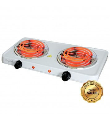 MegaChef Electric Easily Portable Ultra Lightweight Dual Coil Burner Cooktop Buffet Range in White