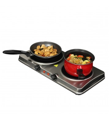 MegaChef Electric Easily Portable Heavy Duty Lightweight Dual Size Infrared Burner Cooktop Buffet Range in Sleek Steel