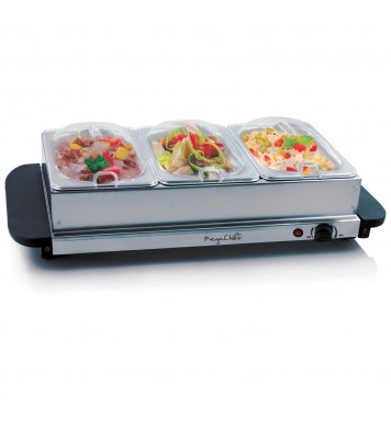 MegaChef Buffet Server & Food Warmer With 3 Removable Sectional Trays , Heated Warming Tray and Removable Tray Frame