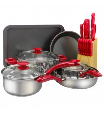 MegaChef 22 Piece Aluminum Cookware Combo Set in Red