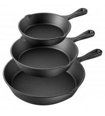 MegaChef Pre-Seasoned 3 Piece Cast Iron Skillet Set