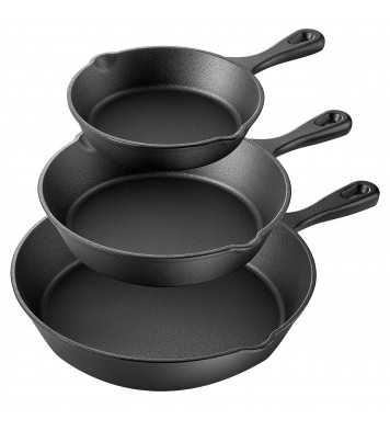 MegaChef Pre-Seasoned 3 Piece Cast Iron Skillet Set