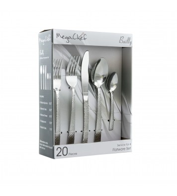 MegaChef Baily 20 Piece Flatware Utensil Set, Stainless Steel Silverware Metal Service for 4 in Silver