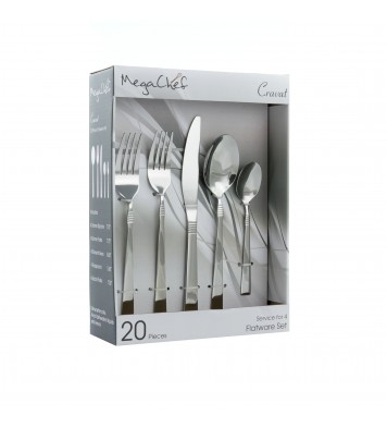 MegaChef Cravat 20 Piece Flatware Utensil Set, Stainless Steel Silverware Metal Service for 4 in Silver