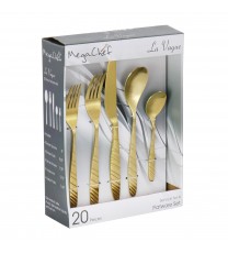 Megachef La Vague 20 Piece Flatware Utensil Set, Stainless Steel Silverware Metal Service for 4 in Matte Gold