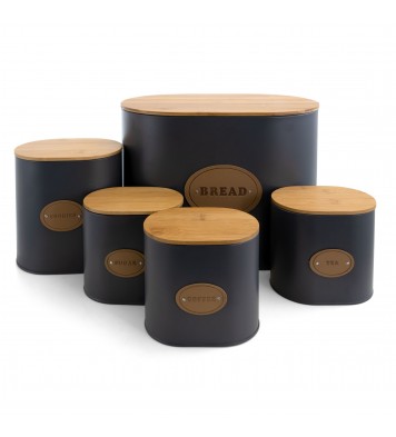 MegaChef Kitchen Food Storage and Organization 5 Piece Canister Set in Grey with Bamboo Lids