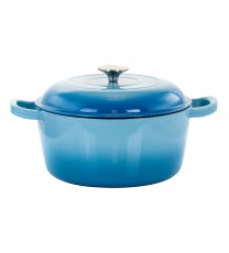 MegaChef 5 Quarts Round Enameled Cast Iron Casserole with Lid in Blue