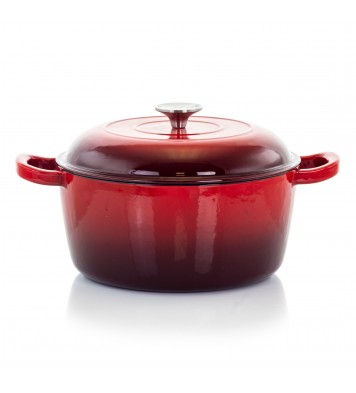 MegaChef 5 Quarts Round Enameled Cast Iron Casserole with Lid in Red