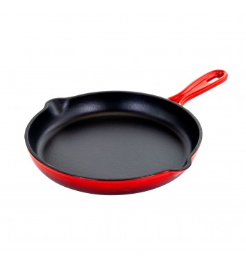 MegaChef Round 10.25 Inch Enameled Cast Iron Skillet in Red