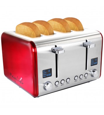 MegaChef 4 Slice Toaster in Stainless Steel Red