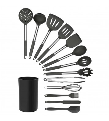 MegaChef Gray Silicone and Stainless Steel Cooking Utensils, Set of 14