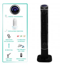 Vie Air 50 Inch Luxury Digital 3 Speed High Velocity Tower Fan with Fresh Air Ionizer and Remote Control in Black