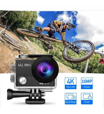 Color: Black - 4K  Waterproof All Digital UHD WiFi Camera + RF Remote And Accessories