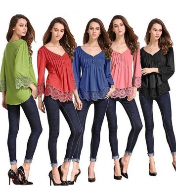 Blouse Color: MARGARITA GREEN,Size: 2X-LARGE - Explora Tops In Pretty Pintucks And Breezy Lace Details