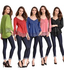 Blouse Color: WATERMELON RED,Size: MEDIUM - Explora Tops In Pretty Pintucks And Breezy Lace Details