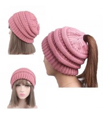 Color: A-BEIGE - Pony Beanie Super Cute Cable Knit Hat