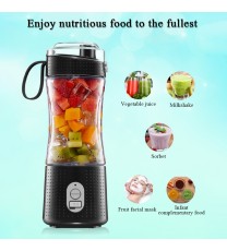 Portable Blender Type-C Rechargeable Juicer Cup Electric Blender for Travel Kitchen 380ml Black