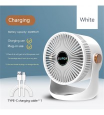 Household Table Air Circulation Electric Fan 180 Degrees Usb Rechargeable 2400mah Battery Wall Mounted Cooling Fann White