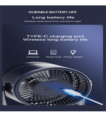 Household Table Air Circulation Electric Fan 180 Degrees Usb Rechargeable 2400mah Battery Wall Mounted Cooling Fann White