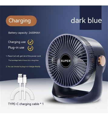 Household Table Air Circulation Electric Fan 180 Degrees Usb Rechargeable 2400mah Battery Wall Mounted Cooling Fann White