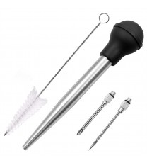 Turkey Baster Syringe Set Home Baking Tool With 2 Marinade Needles Cleaning Brush Kitchen Gadgets black