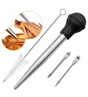 Turkey Baster Syringe Set Home Baking Tool With 2 Marinade Needles Cleaning Brush Kitchen Gadgets black