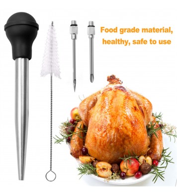 Turkey Baster Syringe Set Home Baking Tool With 2 Marinade Needles Cleaning Brush Kitchen Gadgets black