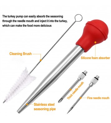 Turkey Baster Syringe Set Home Baking Tool With 2 Marinade Needles Cleaning Brush Kitchen Gadgets black