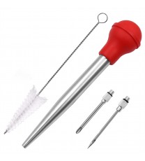 Turkey Baster Syringe Set Home Baking Tool With 2 Marinade Needles Cleaning Brush Kitchen Gadgets red