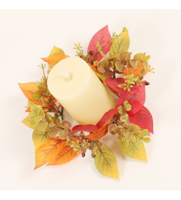 20cm Fall Candle Rings Wreaths Lightweight Silk Fabric Harvest Candle Garland Table Ornaments For Thanksgiving Halloween Decoration as shown in the picture