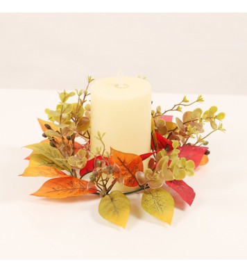 20cm Fall Candle Rings Wreaths Lightweight Silk Fabric Harvest Candle Garland Table Ornaments For Thanksgiving Halloween Decoration as shown in the picture