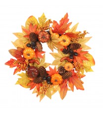 18 Inch Fall Wreath Artificial Pumpkins Maple Leaves Pine Cone Autumn Harvest Wreath Outdoor Halloween Thanksgiving Decorations Wreath