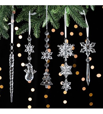 Christmas Transparent Ornament Snowflakes Simulation Fake Icicle Xmas Tree Pendant for New Year Decoration Snowflakes D