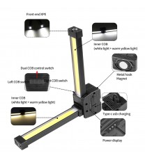 Folding Cob Led Work Light 90 Degrees 5 Levels Strong Magnet Inspection Light Outdoor Tent Light