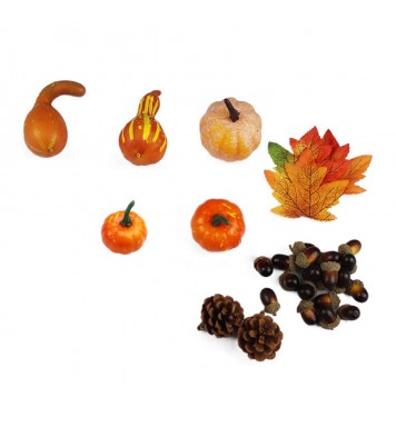 166 Pcs Mini Fake Artificial Pumpkins Set Realistic Maple Leaves Pine Cones Acorns Pumpkins For Halloween Thanksgiving Decor set