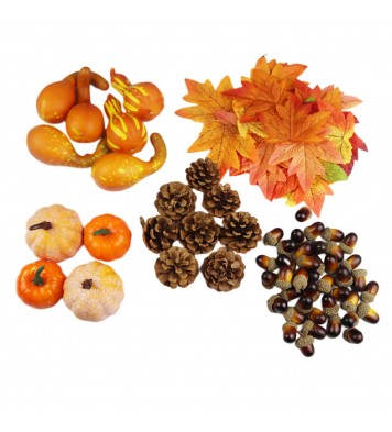 166 Pcs Mini Fake Artificial Pumpkins Set Realistic Maple Leaves Pine Cones Acorns Pumpkins For Halloween Thanksgiving Decor set